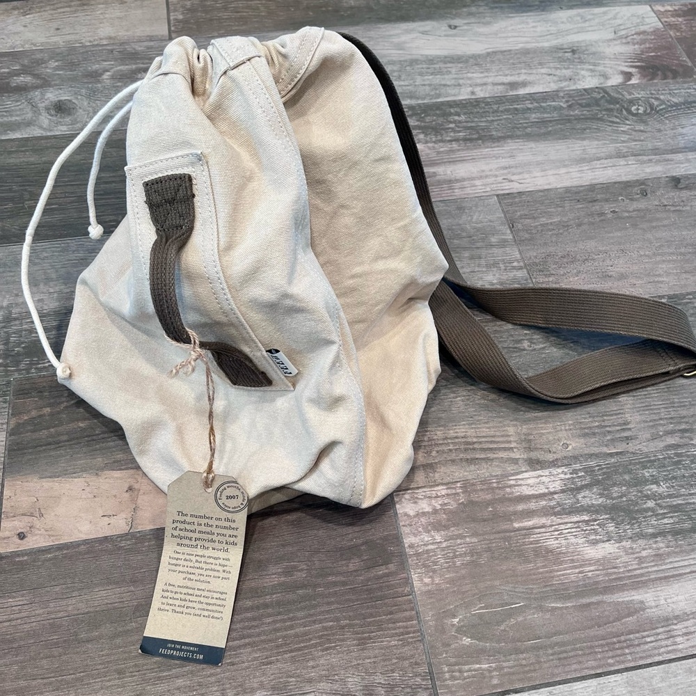 FEED The Children Of The World Bag - Tan - Canvas Bucket/duffle Drawstring